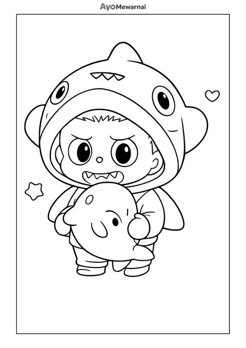 Gambar Mewarnai Labubu Kostum Baby Shark