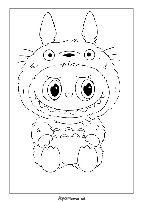 Gambar Mewarnai Labubu Kostum Totoro