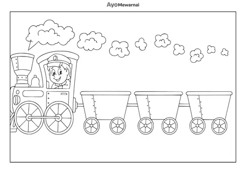 Gambar Mewarnai Masinis dan Kereta Uapnya