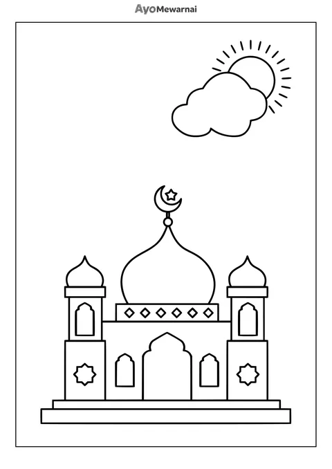 Gambar Mewarnai Masjid Agung dengan Taman