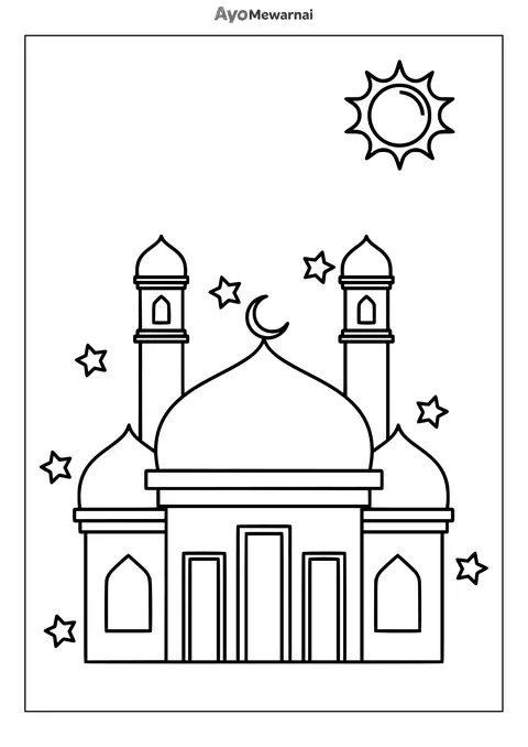 Gambar Mewarnai Masjid Bergaya Minimalis
