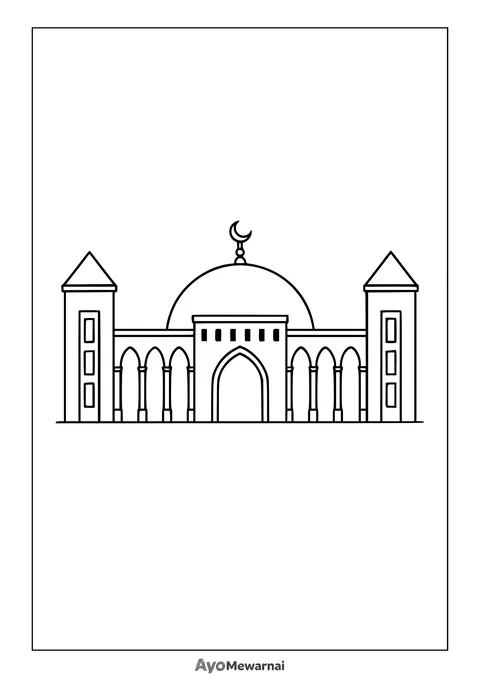 Gambar Mewarnai Masjid Bergaya Tegas