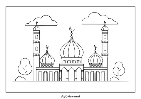 Gambar Mewarnai Masjid Bergaya Turki