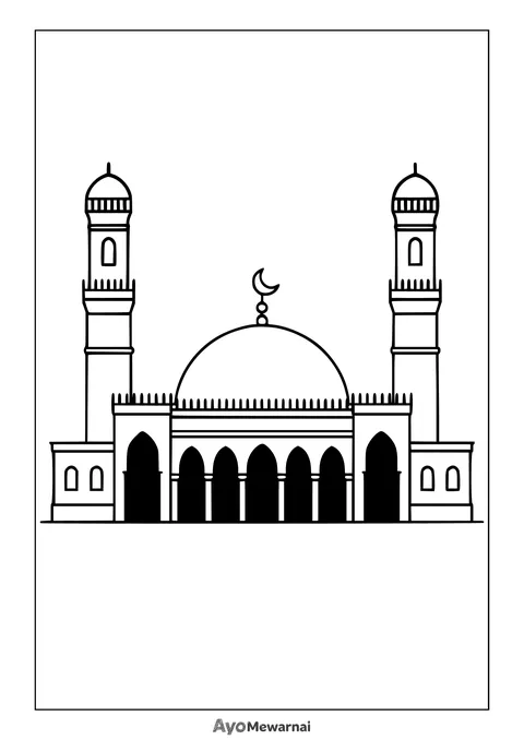 Gambar Mewarnai Masjid dengan Aksen Hitam