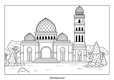 Gambar Mewarnai Masjid dengan Kubah Berpola