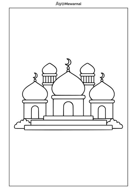 Gambar Mewarnai Masjid dengan Kubah Bulan Sabit