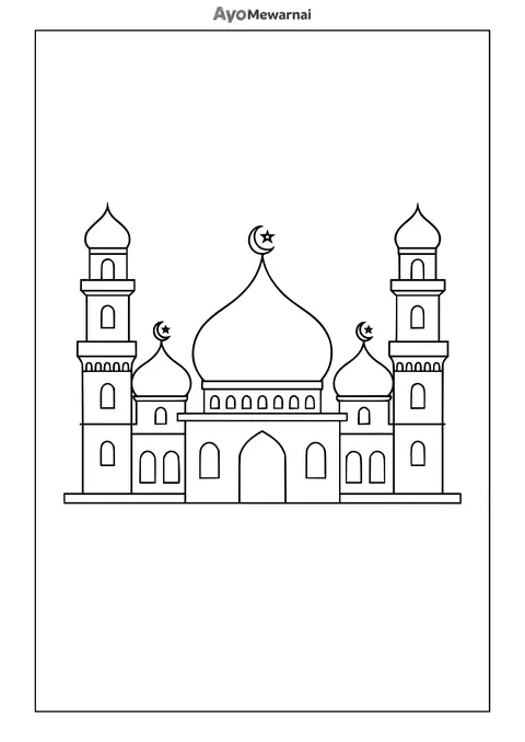 Gambar Mewarnai Masjid dengan Lima Kubah