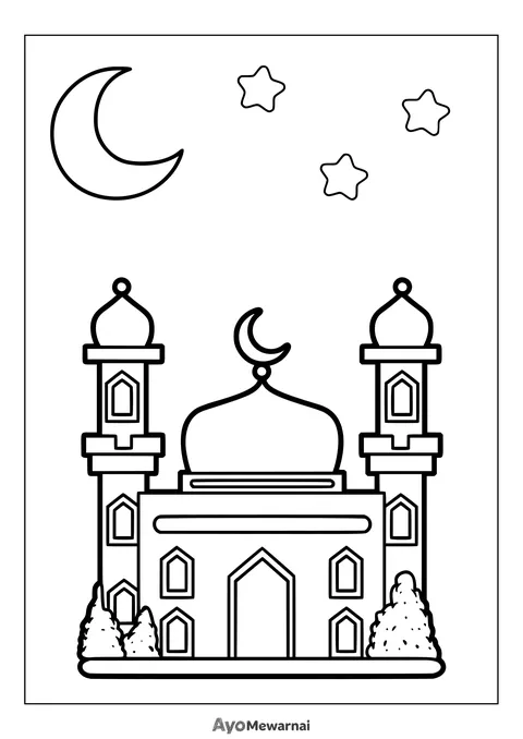Gambar Mewarnai Masjid di Malam Hari