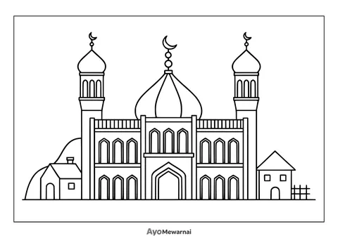 Gambar Mewarnai Masjid di Pedesaan