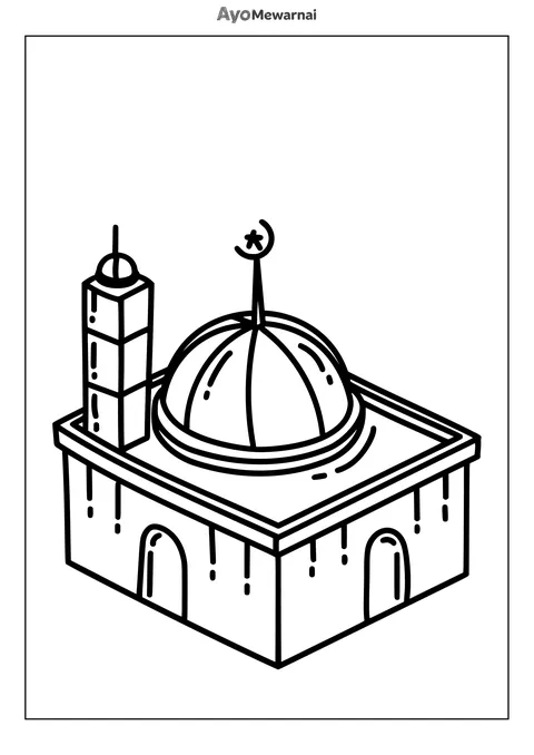 Gambar Mewarnai Masjid Gaya Isometrik