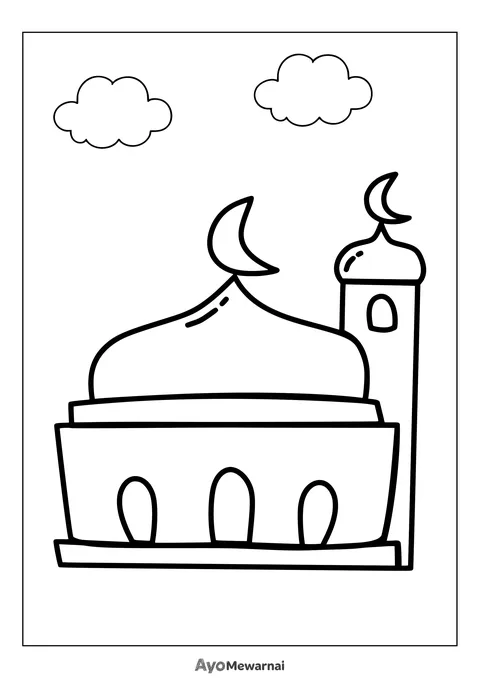 Gambar Mewarnai Masjid Kartun Sederhana