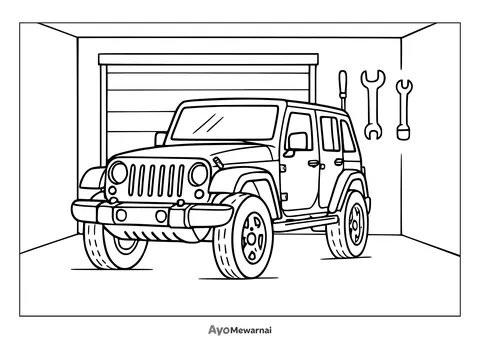 Gambar Mewarnai Mobil Jeep di Garasi