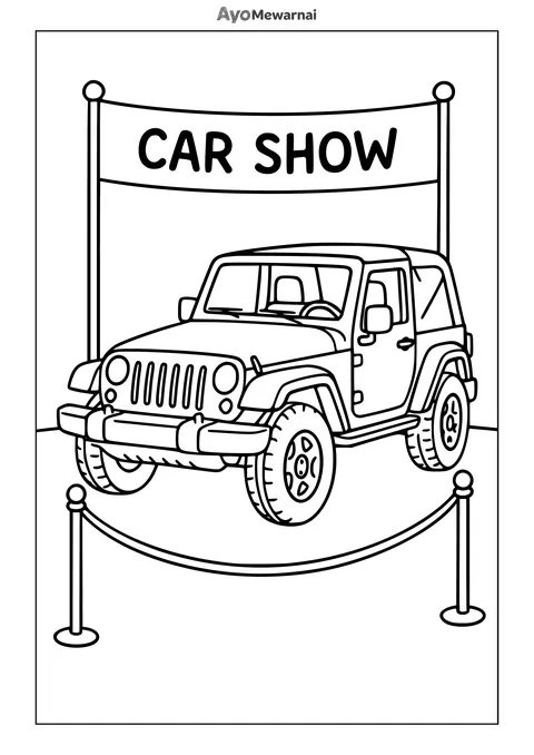 Gambar Mewarnai Mobil Jeep di Pameran Mobil