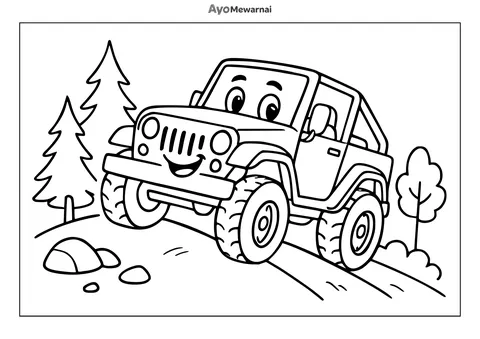 Gambar Mewarnai Mobil Jeep di Perbukitan