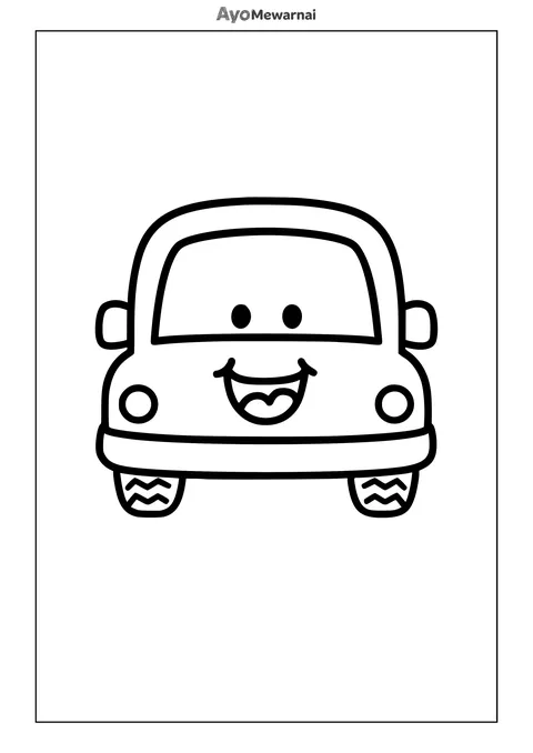 Gambar Mewarnai Mobil Kartun Wajah Ceria