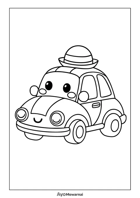 Gambar Mewarnai Mobil Kodok Bertopi