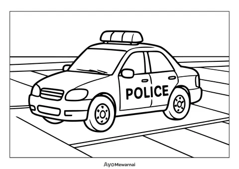 Gambar Mewarnai Mobil Polisi di Area Parkir