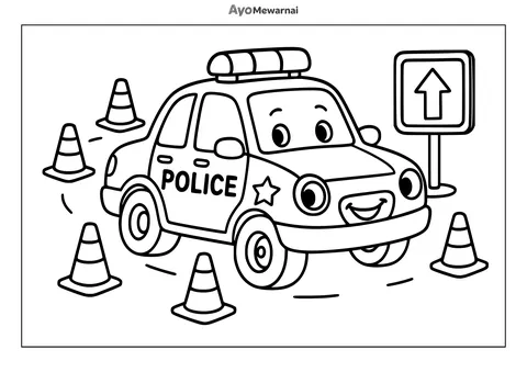 Gambar Mewarnai Mobil Polisi di Area Pelatihan