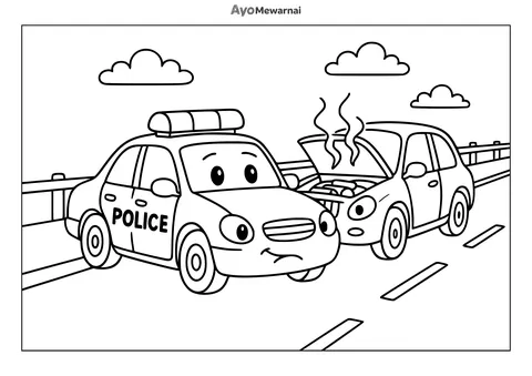 Gambar Mewarnai Mobil Polisi di Jalan Tol