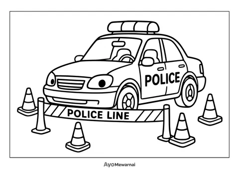 Gambar Mewarnai Mobil Polisi di Lokasi Kejadian