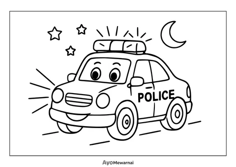 Gambar Mewarnai Mobil Polisi di Malam Hari