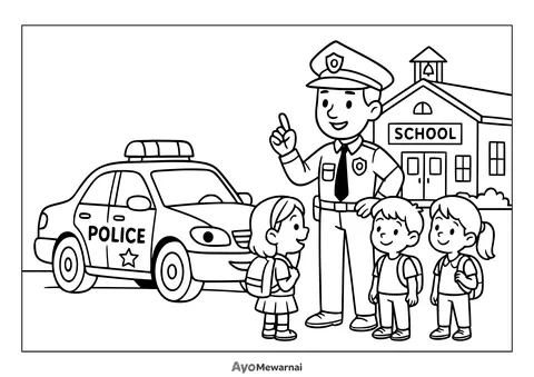 Gambar Mewarnai Mobil Polisi di Sekolah