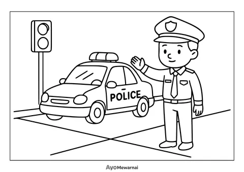 Gambar Mewarnai Mobil Polisi Mengatur Lalu Lintas