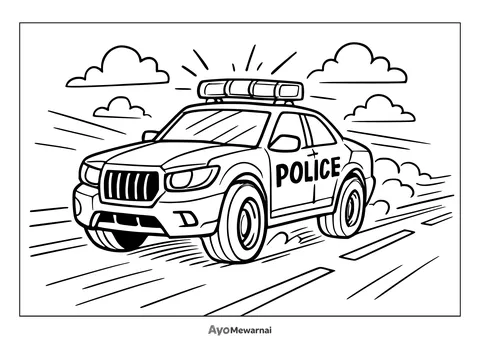 Gambar Mewarnai Mobil Polisi Mengejar Pelaku
