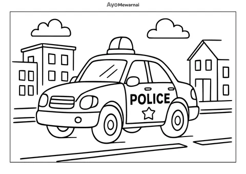 Gambar Mewarnai Mobil Polisi Patroli Kota