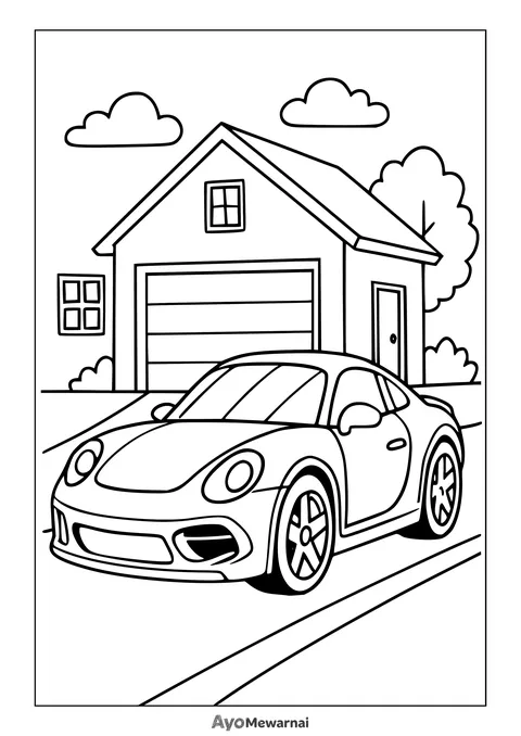 Gambar Mewarnai Mobil Sport di Halaman Rumah