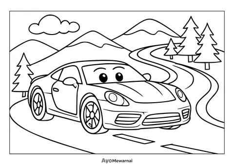 Gambar Mewarnai Mobil Sport di Jalan Berkelok