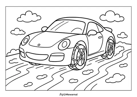 Gambar Mewarnai Mobil Sport di Jalan Es