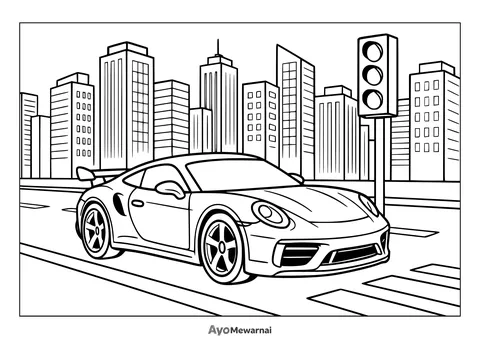 Gambar Mewarnai Mobil Sport di Jalan Kota