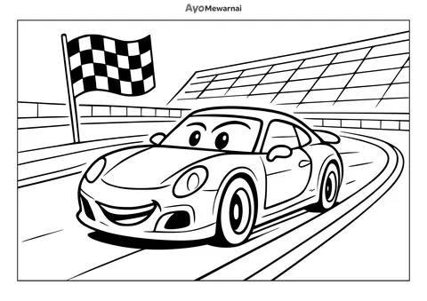 Gambar Mewarnai Mobil Sport di Sirkuit Balap