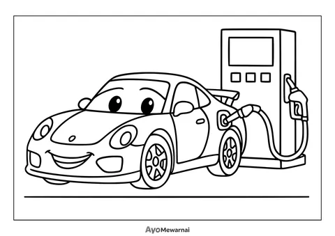 Gambar Mewarnai Mobil Sport Mengisi Bahan Bakar