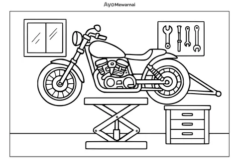 Gambar Mewarnai Motor Drag di Atas Lift