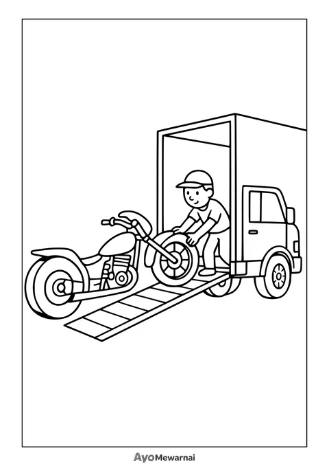 Gambar Mewarnai Motor Drag di Atas Truk