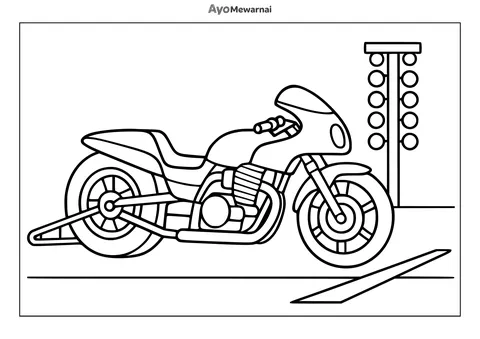 Gambar Mewarnai Motor Drag di Garis Start