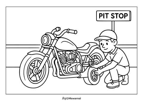 Gambar Mewarnai Motor Drag di Pit Stop