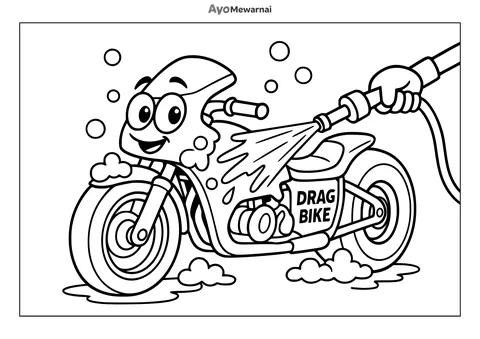 Gambar Mewarnai Motor Drag di Tempat Cuci