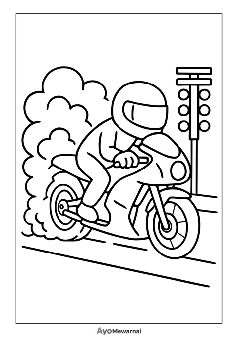 Gambar Mewarnai Motor Drag Membakar Ban