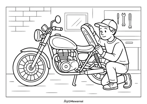 Gambar Mewarnai Motor Rusak di Perbaiki