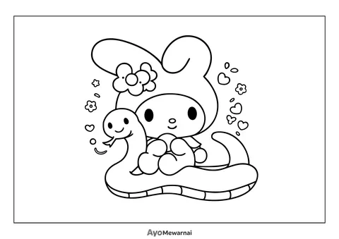 Gambar Mewarnai My Melody Bersama Ular Lucu
