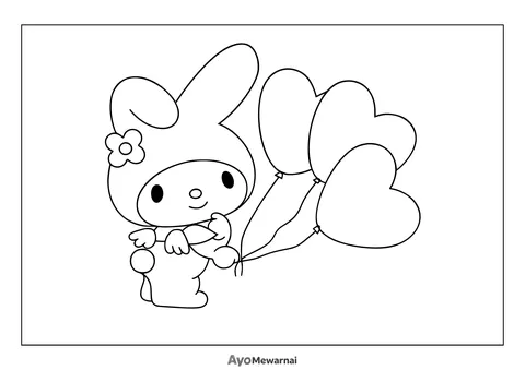 Gambar Mewarnai My Melody dan Balon Hati