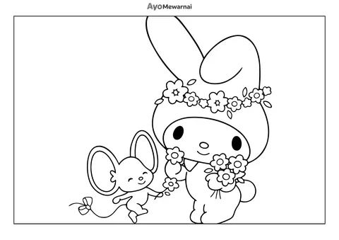 Gambar Mewarnai My Melody dan Tikus Flat