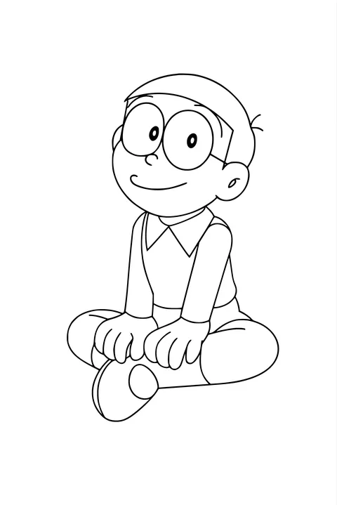 Gambar Mewarnai Nobita Tersenyum