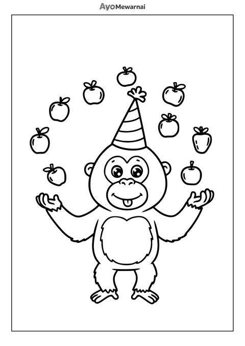 Gambar Mewarnai Orangutan Bermain Sirkus