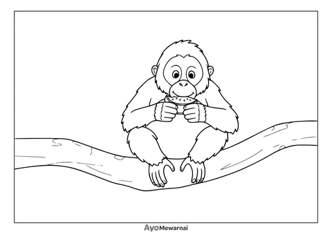 Gambar Mewarnai Orangutan Makan Buah
