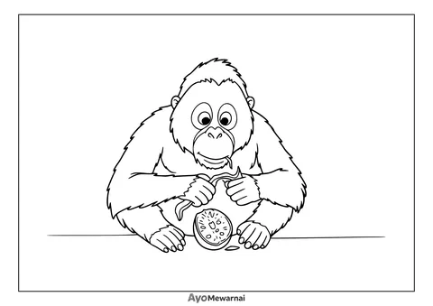 Gambar Mewarnai Orangutan Mengupas Buah