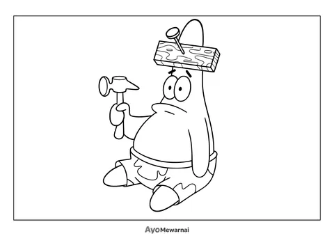 Gambar Mewarnai Patrick dengan Papan di Kepala